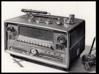 a black and white drawing of an old radio